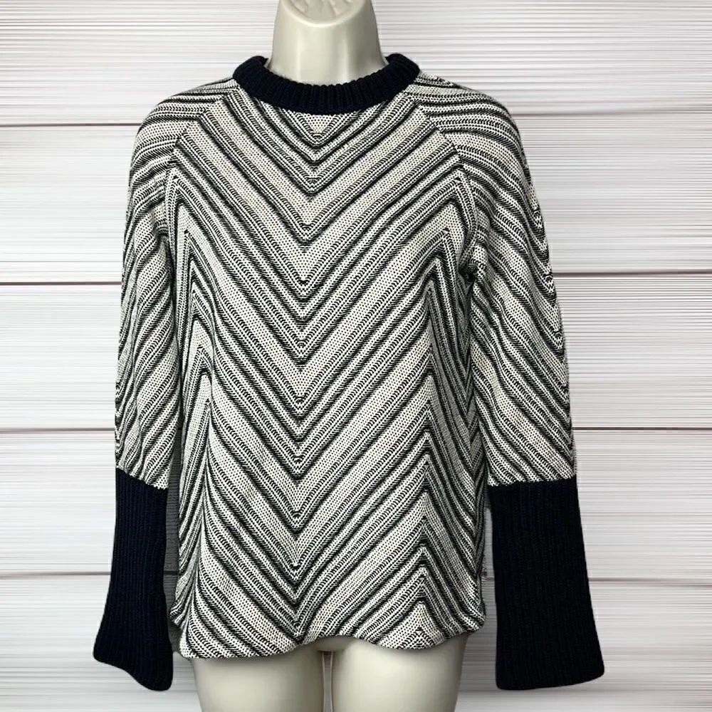 TORY BURCH Cotton Wool Striped Crew Neck Sweater Pullover